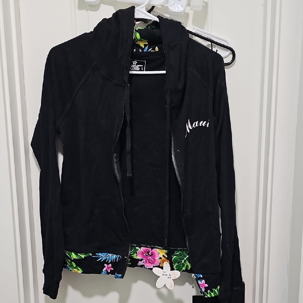 Black Maui Women's Jacket with Floral Accents